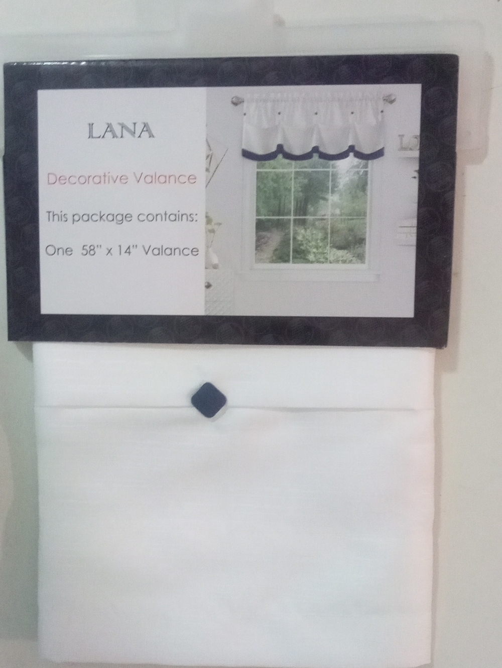 Lana White Decorative Valance with Navy Accent Rod Pocket NWT